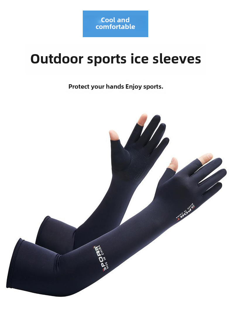 Summer Five-Finger Ice Sleeve Sunscreen Arm Ice Silk Sleeve Half-Finger Gloves for Men and Women Outdoor UV Driving Ride_viptrois.com