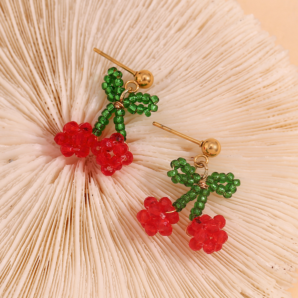 Bow Raspberry Colored Stainless Steel Stud Earrings