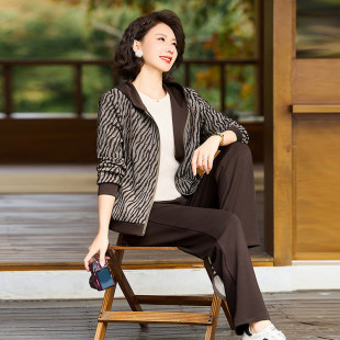 2025 Fashion Western Style Cardigan Middle-aged Mother Sportswear Mother Casual Sports suit Women's Spring and Autumn New Coat