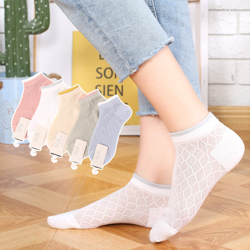2026 Summer Air Conditioning Boat Socks Solid Color Fresh Hollow Mesh Sweat-Absorbent Breathable Short Tube Women's Socks Wholesale from Manufacturer
