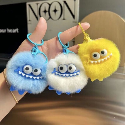Cute Little Dinosaur Imitation Rabbit Fur Mini Coal Ball Car Keychain Pendant Ins Plush Ball Doll Toy