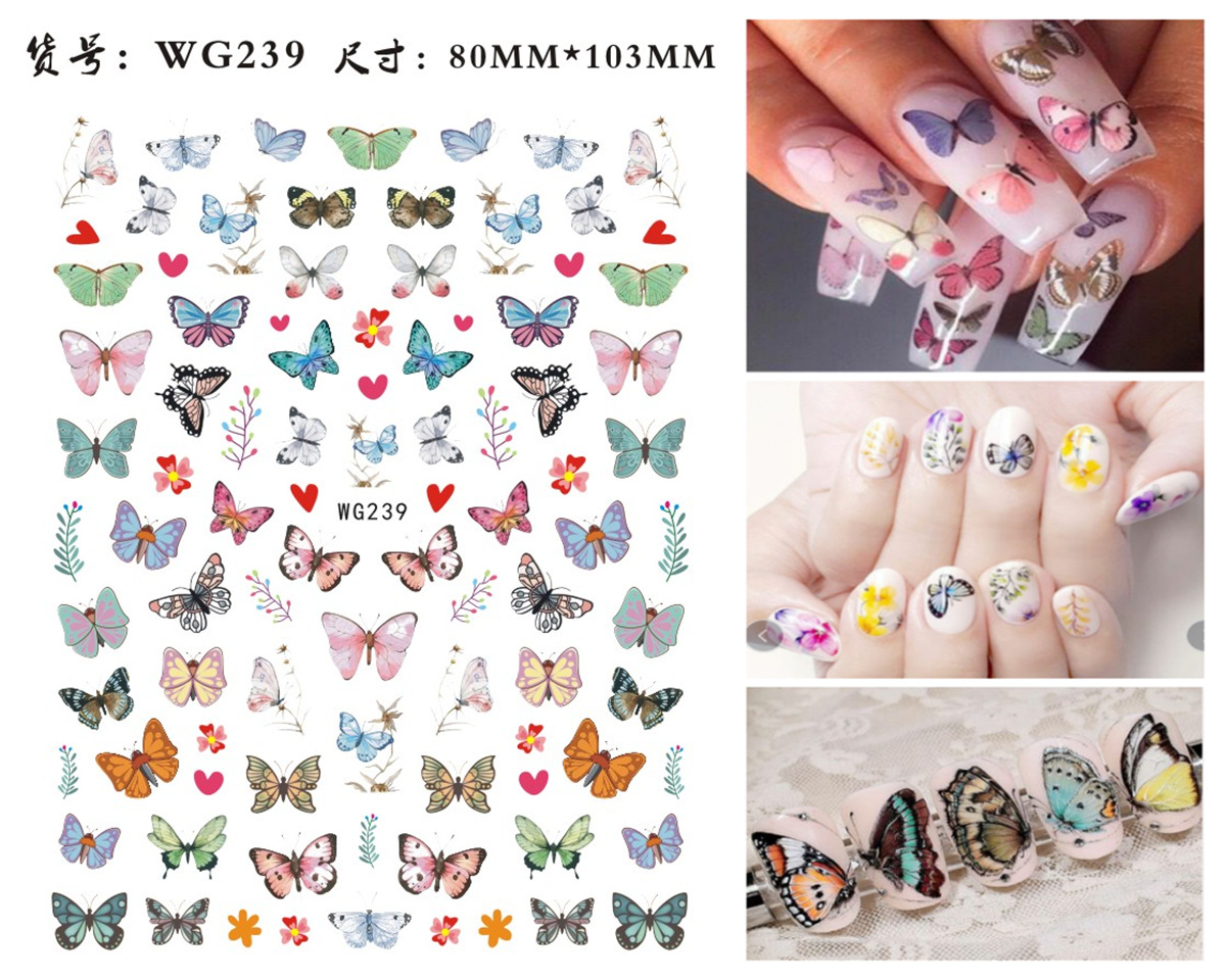 Nuevos productos de primavera de color mariposa pegatinas de manicuras de comercio electrónico transfronterizo pegatinas de manicuras mariposa WG1300-1311