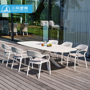 Nordic Outdoor Rooftop Dining Table and Chairs Villa Courtyard Sun Room Hotel B&B Outdoor Leisure Rope Rattan Chair Combination