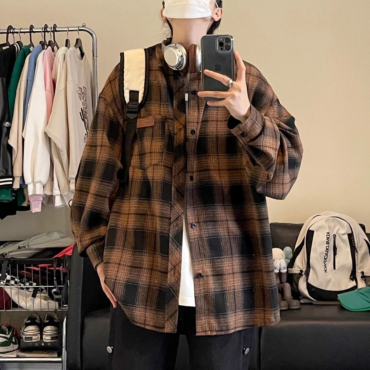 2026 Spring/Autumn Hong Kong Style Base Layer Shirt Jacket Plaid Trendy Brand Long-Sleeved Shirt Couple Loose Style Men's Japanese Style Outerwear