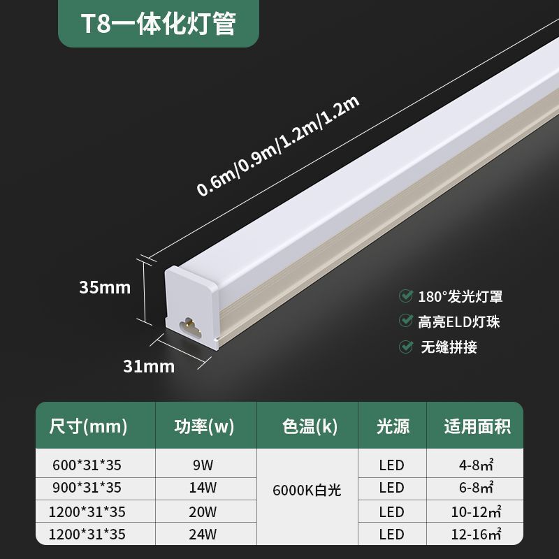 t5一体化led日光t8灯管1米2超亮长条灯三防净化灯家用厂房支架灯|undefined