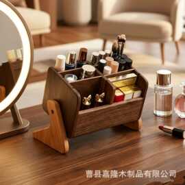 跨境木质化妆品收纳盒梳妆台化妆刷收纳桶口红护肤品储物盒香水架
