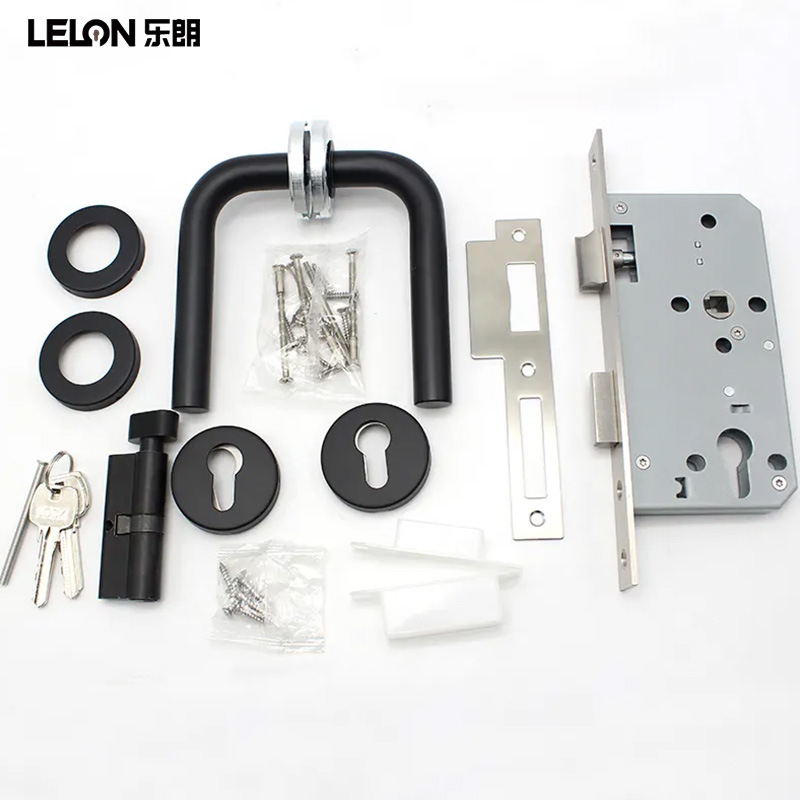 Cerradura dividida de puerta interior de acero inoxidable 304, cerradura de manija de curva única, cerradura de canal de puerta de dormitorio, conjunto completo de cerradura ignífuga estándar europea