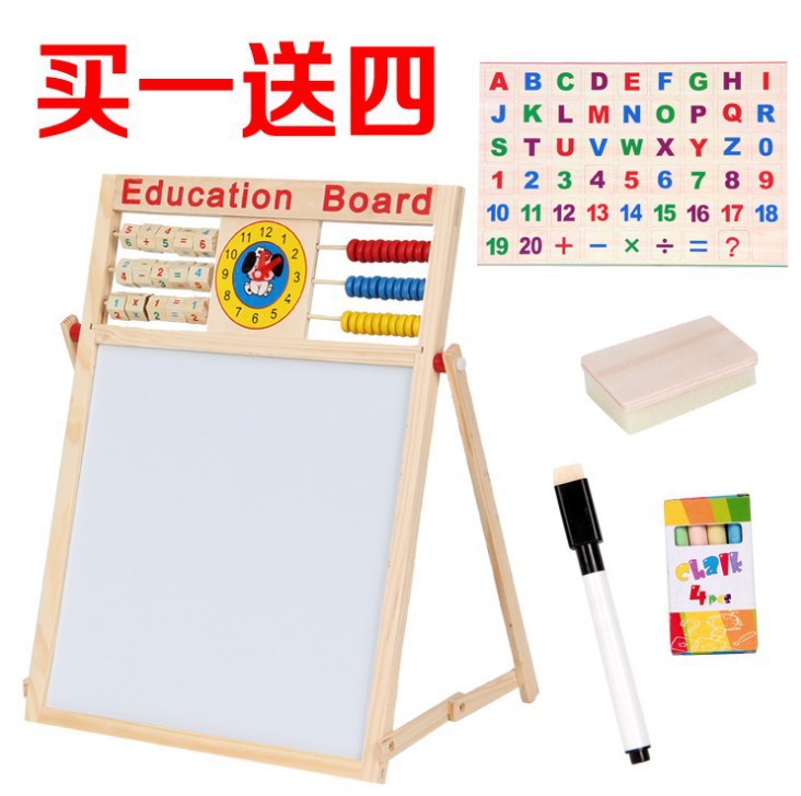 Weiweihu Tablero de dibujo magnético multifuncional de madera para niños, tablero de escritura de aprendizaje de graffiti, pizarra pequeña magnética de doble cara al por mayor