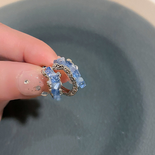Light luxury niche blue crystal earrings earrings for women ins trendy Korean fresh and versatile earrings earrings