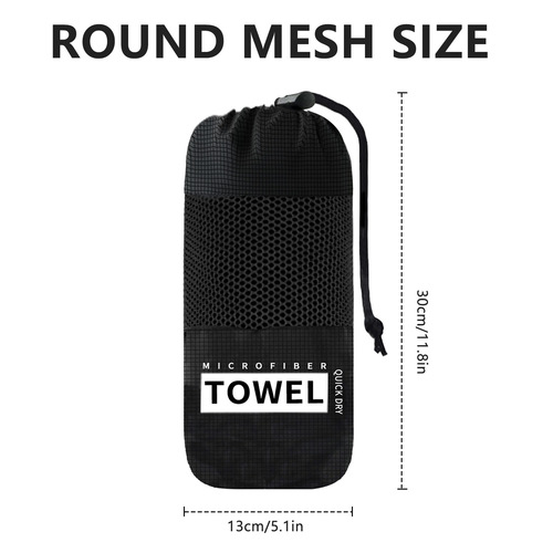 Circular mesh bags in size 13*30, available in stock, transparent black zipper mesh bags, customizable beach towel mesh bags