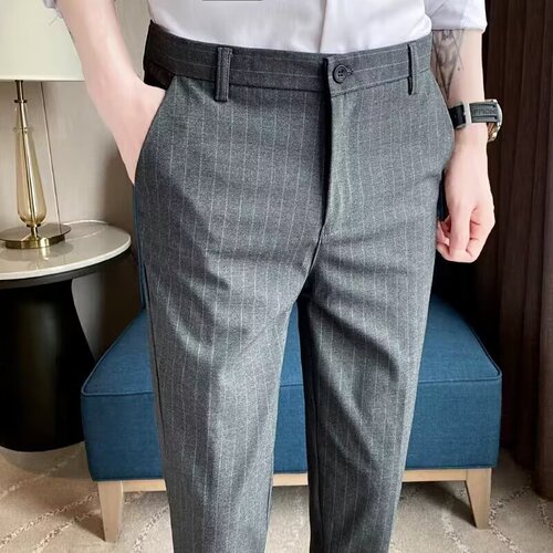 Spring and Autumn Halter 9/10 Men's Pants Trendy Sheer Suit Pants Slim Fit Small Leg Men's Casual Western Trousers