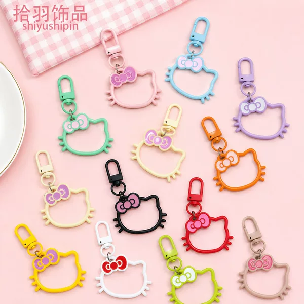 Macaron Kt Hollow Cat Head Keychain Creative Cartoon Small Gift Resin Pendant Accessory Bag Charm
