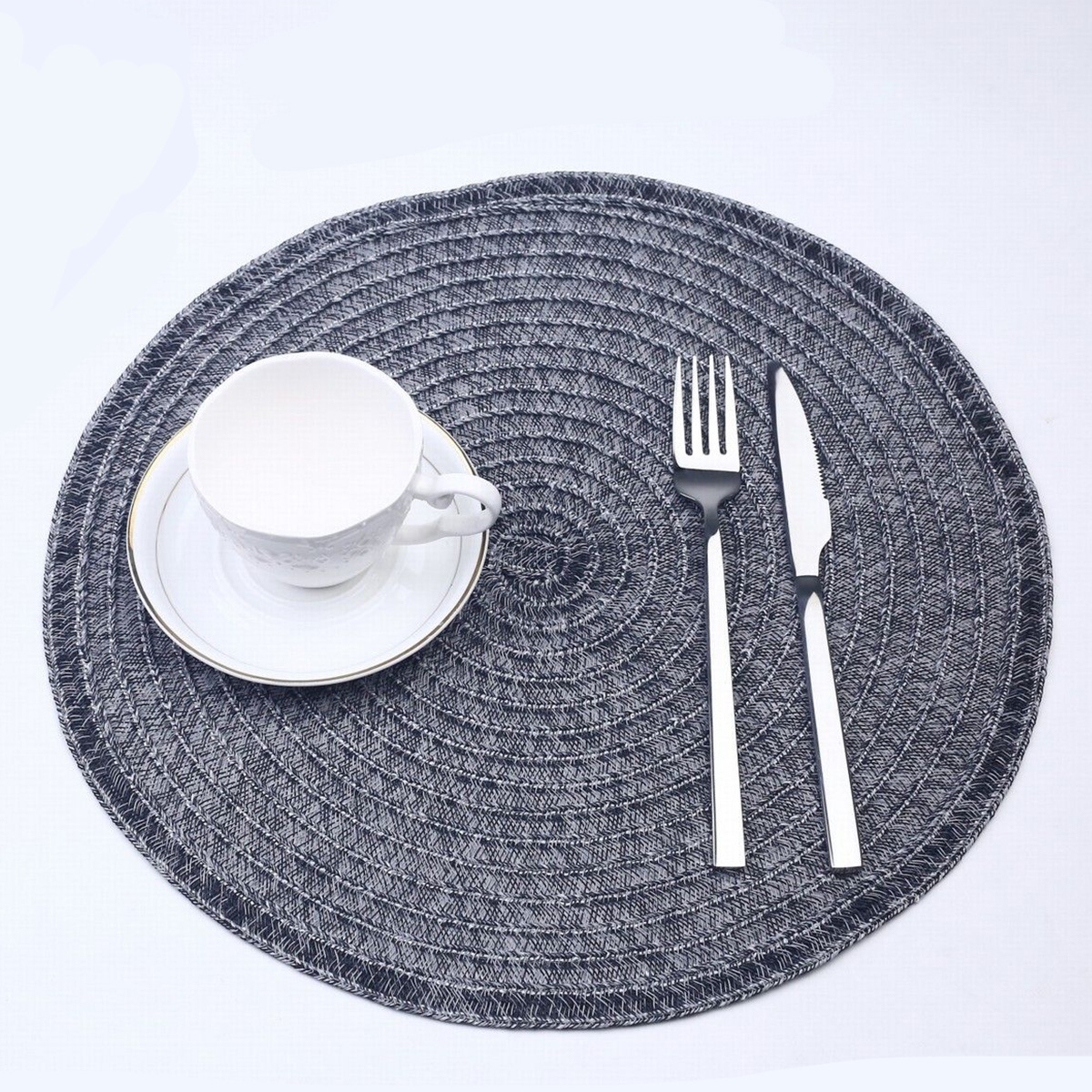 De estilo japonés ronda tejida mantel respetuoso del medio ambiente PE mesa estera de PVC mantel lavable antideslizante mesa decorativa estera montaña