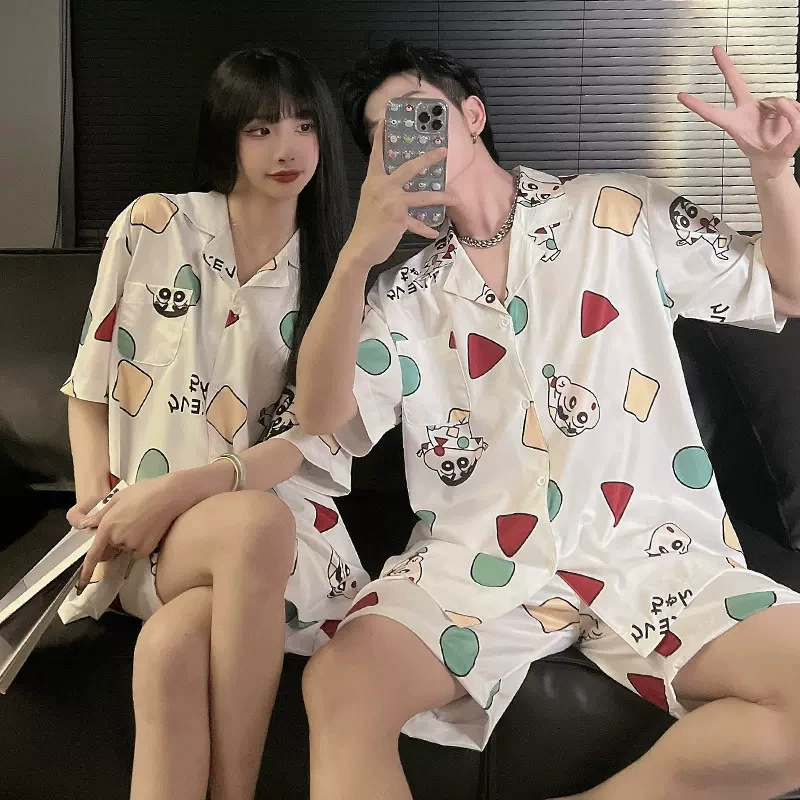 Новинка 2024 года, летние шорты с короткими рукавами, пижамы, Женский высококачественный летний костюм Ice Silk, Мужская домашняя одежда Ice Silk