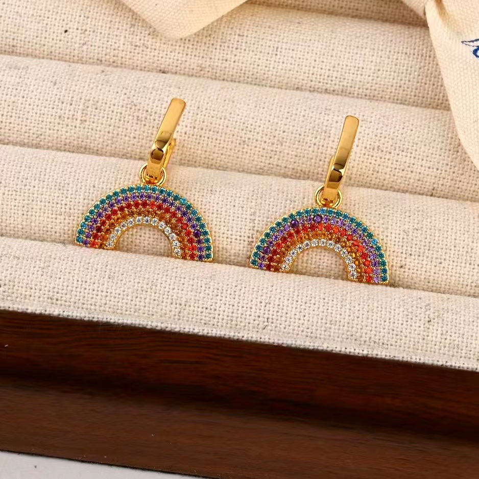 1 Pair Lady Modern Style Rainbow Inlay Copper Zircon Drop Earrings display picture 2