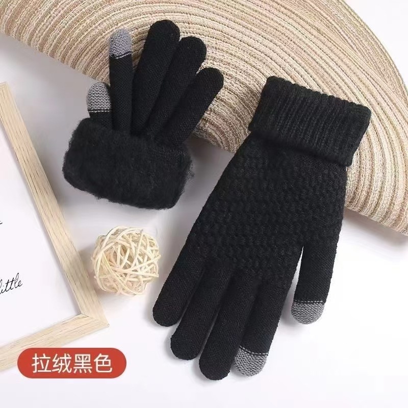 女性用冬用手袋、ベルベットで厚く、5本指の学生、かわいいニットの防寒サイクリング、タッチスクリーンの暖かいサイクリンググローブ|undefined