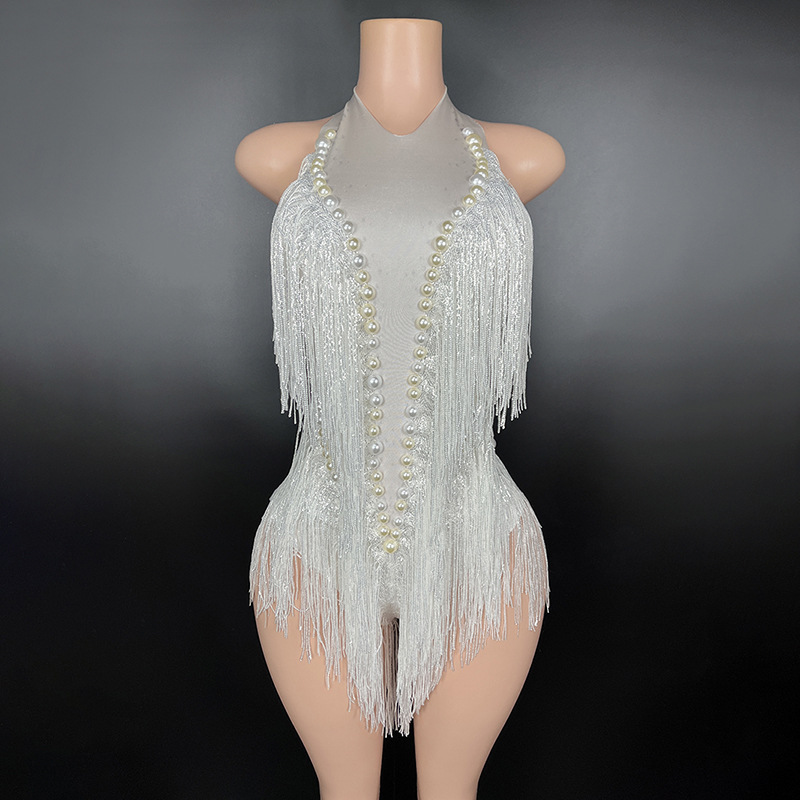 NOCANCE 2023 nuevo champán sexy brillante diamante borla cuello redondo corto elegante de lujo mono
