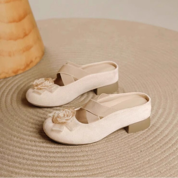 Camellia Baotou Half Slippers Women's Outer Wear 2025 New Summer Lazy Slip-on Sandals Flat Shoes