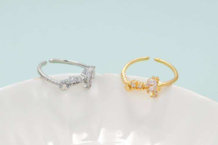 Zircon Inlay Material Open Rings Classification Korean Style Micro-encrusted Ring Diamond-encrusted Geometric Irregular Copper Opening Adjustable Ring