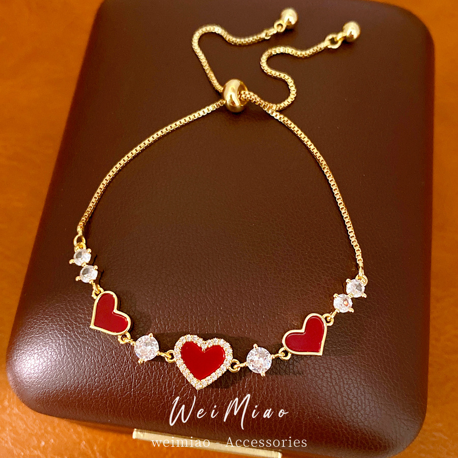 14 quilates de oro real, pulsera de amor de piedra roja, pulsera de nicho de lujo ligera, pulsera de sentimiento de alto nivel, joyas de temperamento delicado
