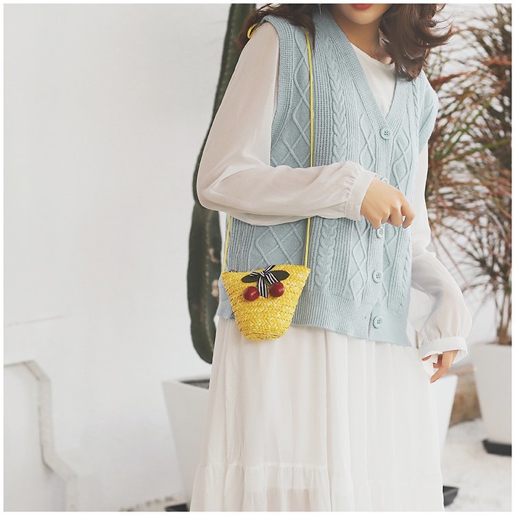 Fabrik Großhandel neue süße Kirsche Stroh Tasche Geldbörse Sommer Crossbody Stroh Tasche gewebte Tasche Urlaub Strandtasche_voghion.com