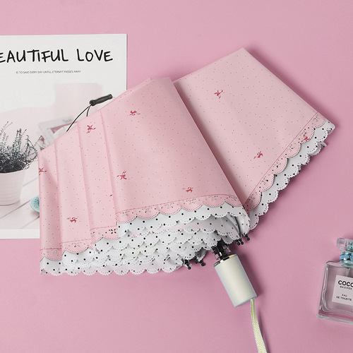 Lace craft umbrella, sun protection parasol, small fresh and thickened black glue anti-UV parasol, simple and elegant