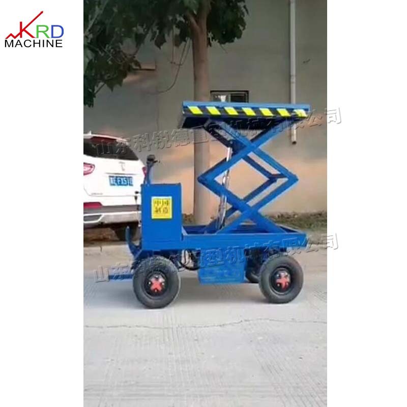 四轮乘坐平板升高车 电动剪叉式升降作业平台 码头仓库手推堆高车