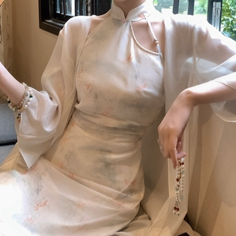 Q7N 新中国風レトロホルターネックチャイナドレス改良版ドレス女性の夏服 2025 新しい中国風ウエスト|undefined