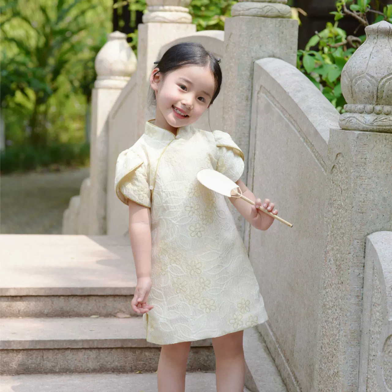 女童夏款旗袍裙中国风薄款童旗袍复古纯色唐装汉服童装