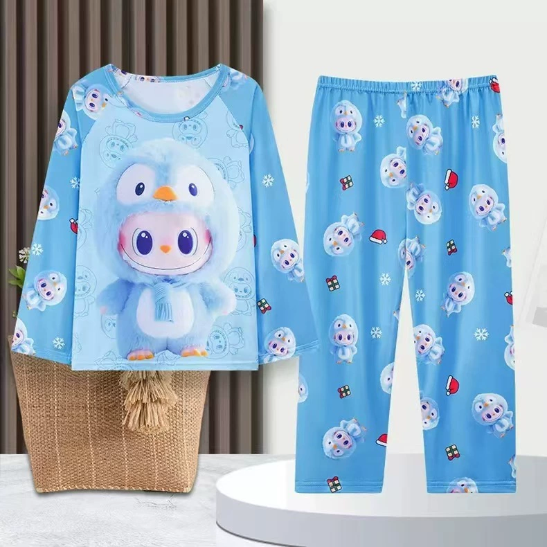 Детский пижамный комплект, теплые брюки с длинными рукавами, одежда для мальчиков и девочек, домашняя одежда с 3D-мультфильмами для учащихся начальной школы для детей всех размеров.