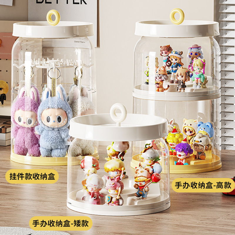 手办收纳盒可旋转泡泡玛特盲盒展示架透明玩偶防尘罩拉布布展示盒|undefined