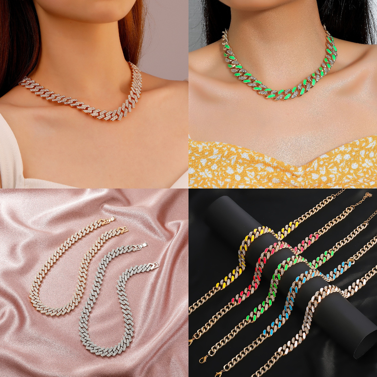 European and American Cross-Border Cuban Double-Layer Necklace Big Butterfly Female Stylish Exaggerated Full Diamond Necklace Popular Accessories High-End