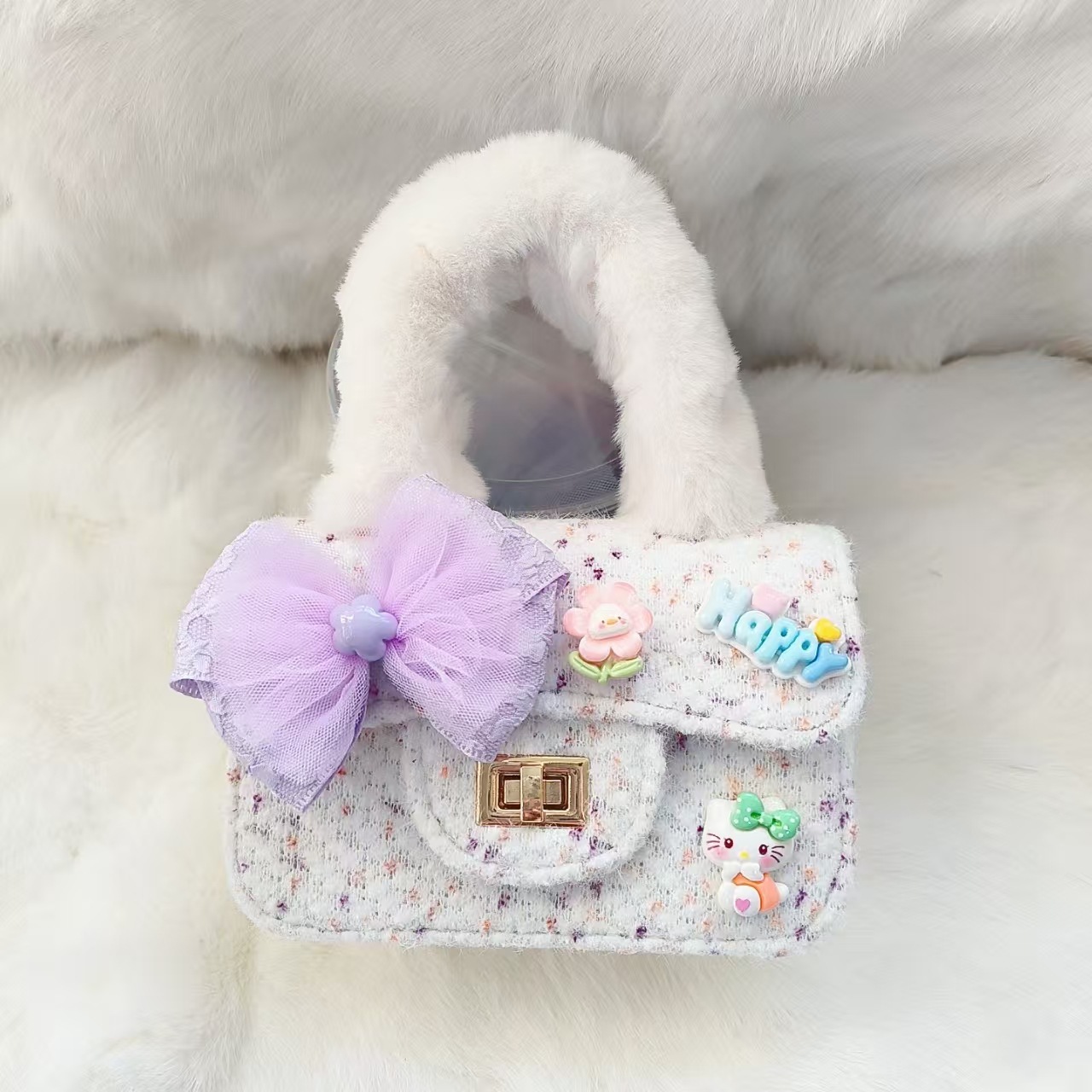 Bolso de peluche, bolso de arco, bolso de princesa, bolso de hombro, bolso de Año Nuevo para chicas, bolso pequeño