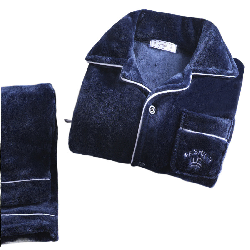 남성 산호 벨벳 잠옷 가을, 겨울 새로운 두꺼운 벨벳 따뜻한 긴팔 플란넬 가정 의류 정장 겨울