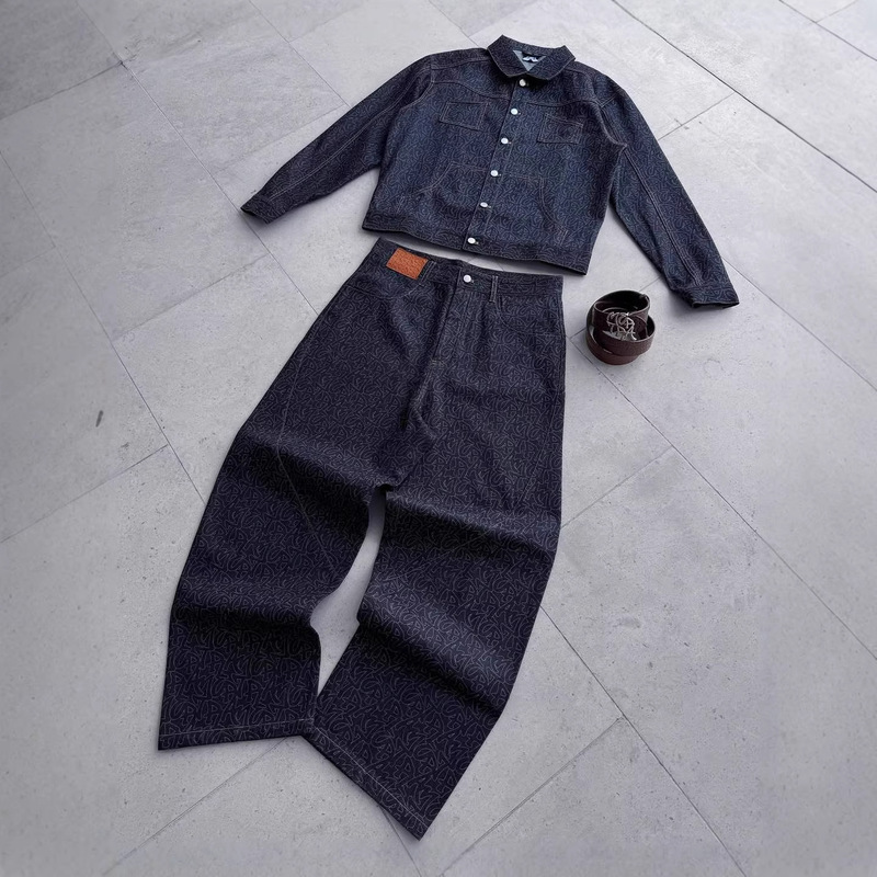 Cross-Border Mertra Denim Jacket Set for Men, New Autumn High-Street Style with Printed Patchwork and Heavy-Duty Denim Pants Set Cross-Border Mertra Denim Jacket Set for Men, New Autumn High-Street Style with Printed Patchwork and Heavy-Duty Denim Pants Set