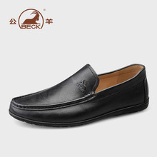 公羊男鞋中老年休闲商务正装皮鞋爸爸鞋真皮透气软面脚蹬豆豆鞋男