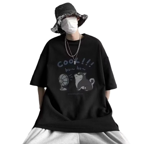 Hong Kong style ins large size short-sleeved T-shirt for boys summer round neck T-shirt half-sleeved simple and versatile trendy brand five-point top clothes