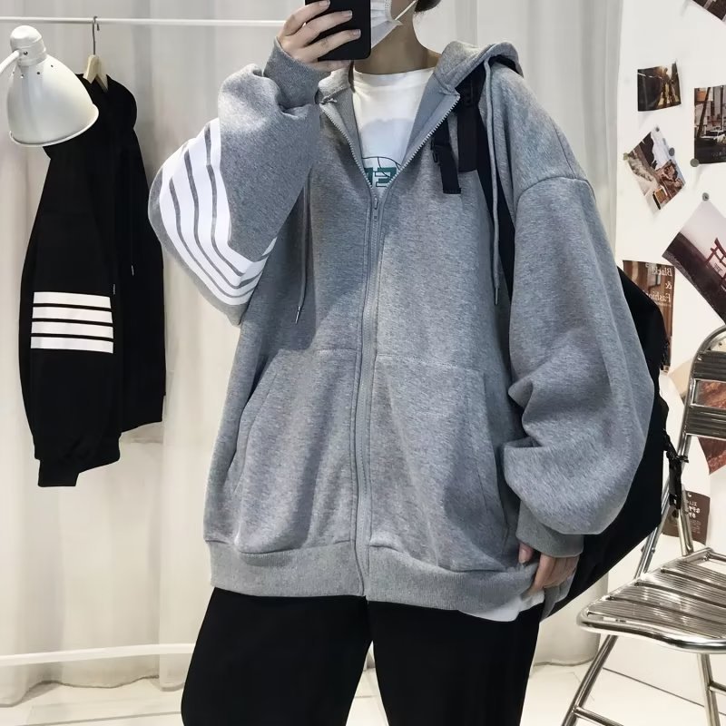 봄과 가을 후드 재킷 미국 스웨터 남성 기모 두꺼운 힙합 지퍼 커플, 패션 브랜드 카디건 재킷