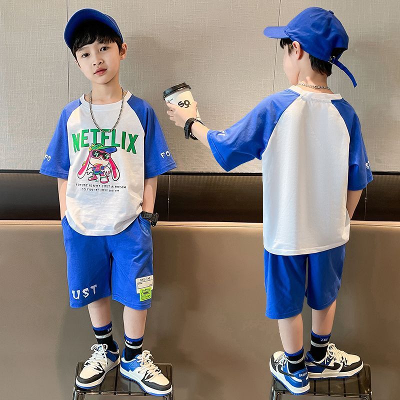 Ropa infantil para niños set 2024 nuevo estilo extranjero bebé de verano ropa roja en línea ropa de moda para niños mangas cortas dos piezas set