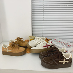 2023秋季韓版學生街拍百搭小白鞋女原宿港風厚底帆布鞋直播鞋代發