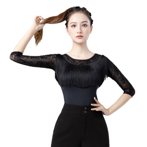 Latin dance tops for women, new bright color practice clothes, jumpsuits, autumn and winter tassels, national standard modern dance clothes, performance clothes