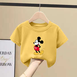 2013#100%纯棉女童圆领短袖T恤2025夏季儿童宝宝小众印花百搭上衣