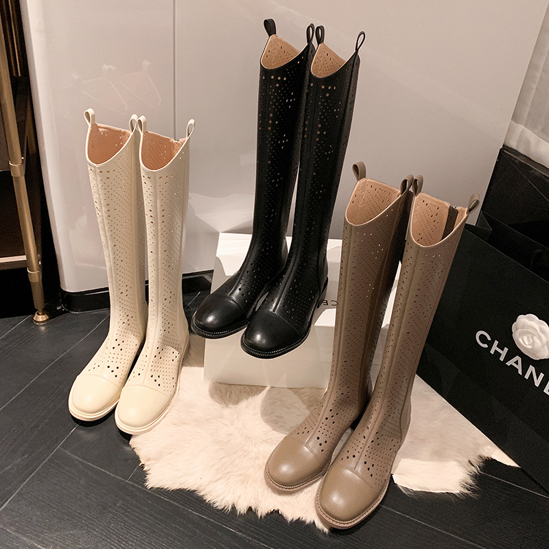 Boot nữ cổ cao rỗng dạng lưới, phong cách thể thao, ống cao thoáng khí — Màu đen chi tiết 6