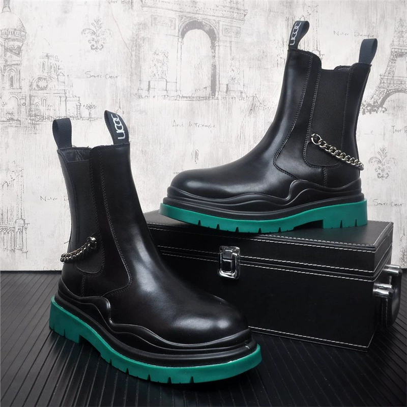 Молодежный тренд мужские высокие ботинки Martin британские остроконечные модные короткие ботинки Челси толстая подошва кожаные ботинки