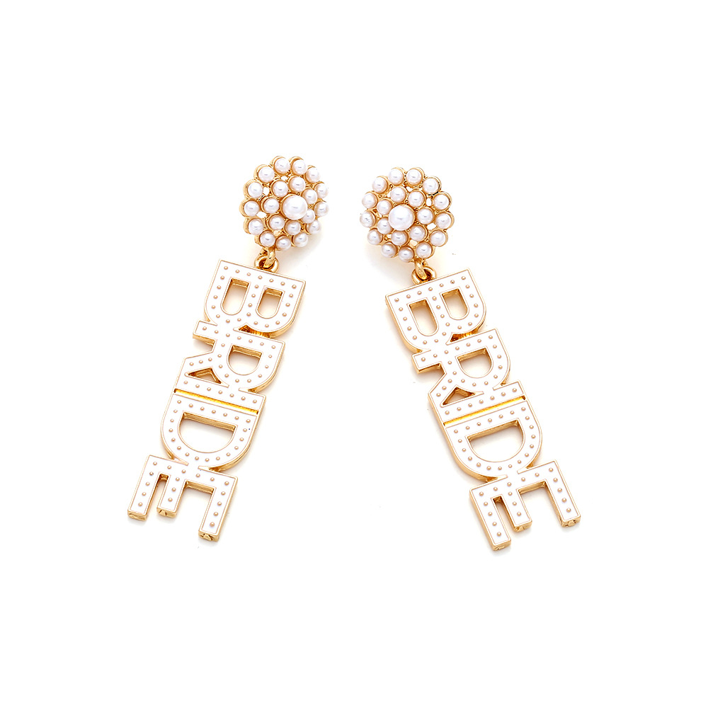 1 Pair IG Style Casual Letter Enamel Inlay Zinc Alloy Pearl Drop Earrings display picture 3