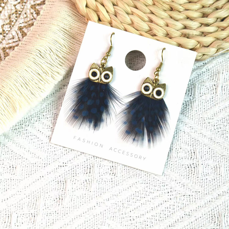 6g Weight Alloy Ear Needle Material Drop Earrings Classification 1 Pair Quantity Casual Occasion Alloy Material Owl Pattern Women's Gender Plating Design Ethnic Style Style 1 Pair Ethnic Style Owl Plating Alloy Feather Drop Earrings 11