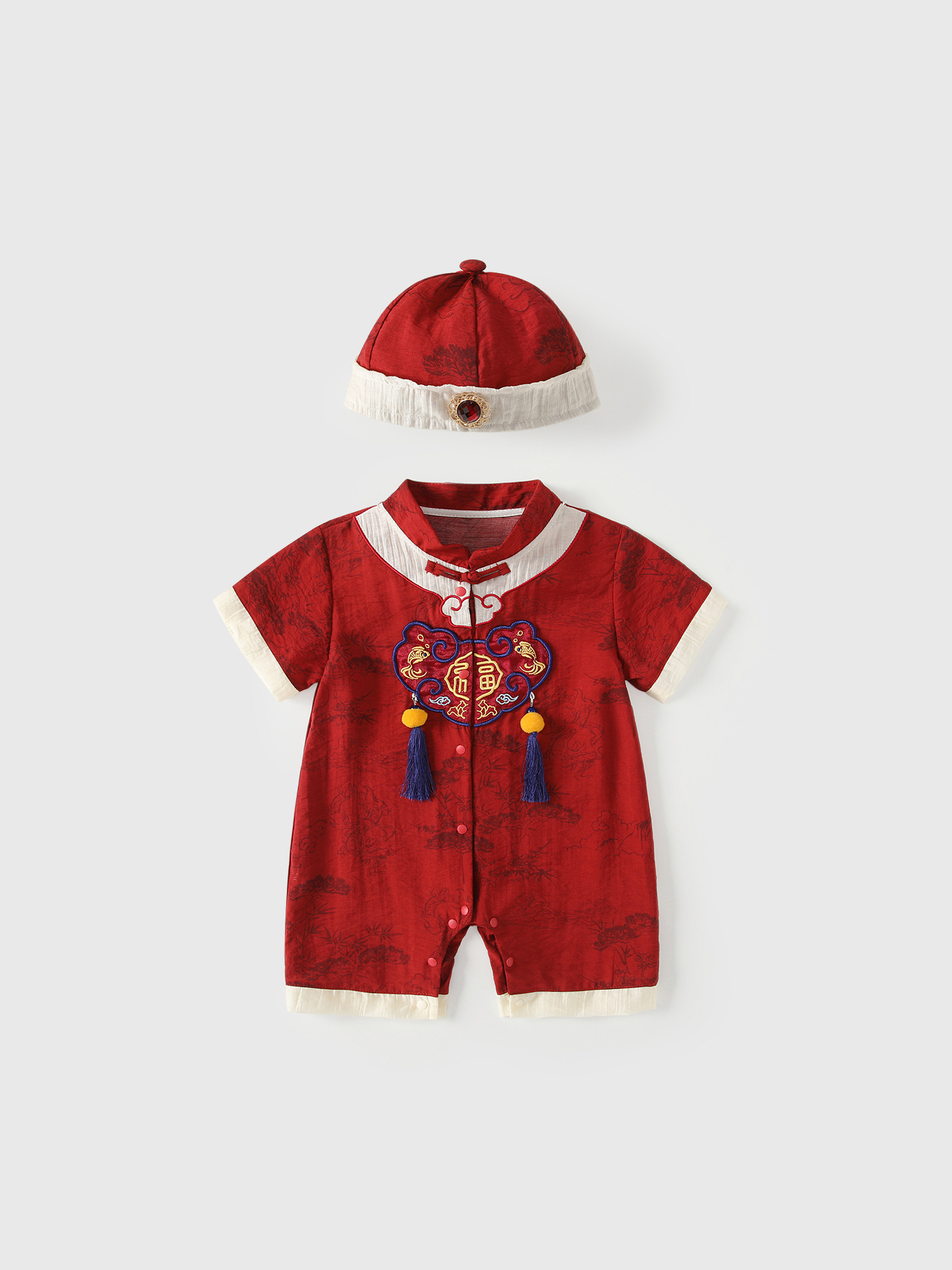 Children's overall, thin red summer clothing, dress for new born, Chinese style, special occasion clothing