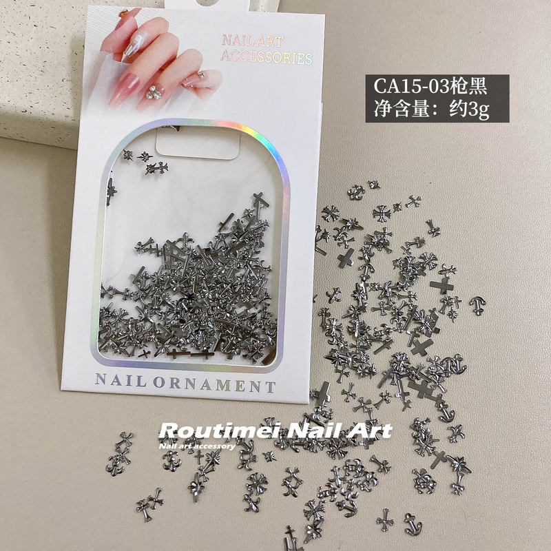 ダークレトロクローハートネイルアート装身具メタルシルバークロスミニミックスクローハートセット装飾|undefined