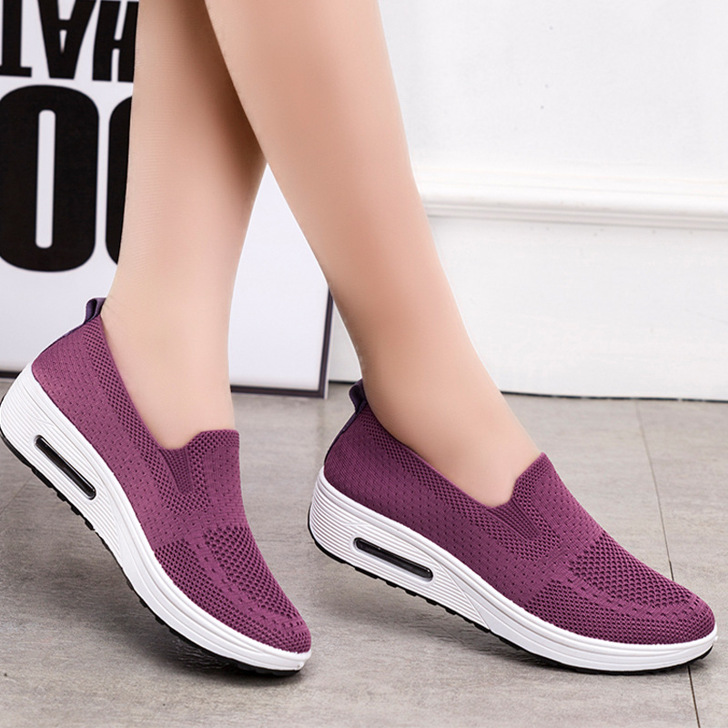 Zapatos de mecedora para mujer nuevos zapatos de cojín de aire de plataforma deslizante de estilo japonés zapatos de baile de moda zapatos de mujer tejidos de vuelo cómodos de fondo suave