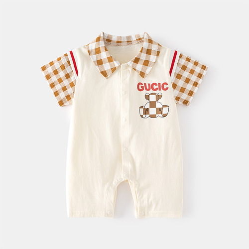 Baby summer short-sleeved jumpsuit, baby ultra-thin air-conditioning suit, summer harem, newborn open crotch thin crawl suit